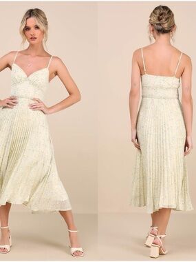 Darling Favorite Yellow Floral Sleeveless Pleated Midi Dress